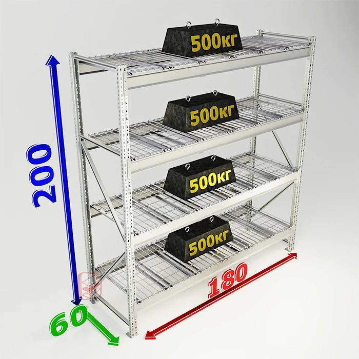 Стеллаж складской четыре полки MS Pro 200х180х60 сетчатый настил фото СтеллажМастер