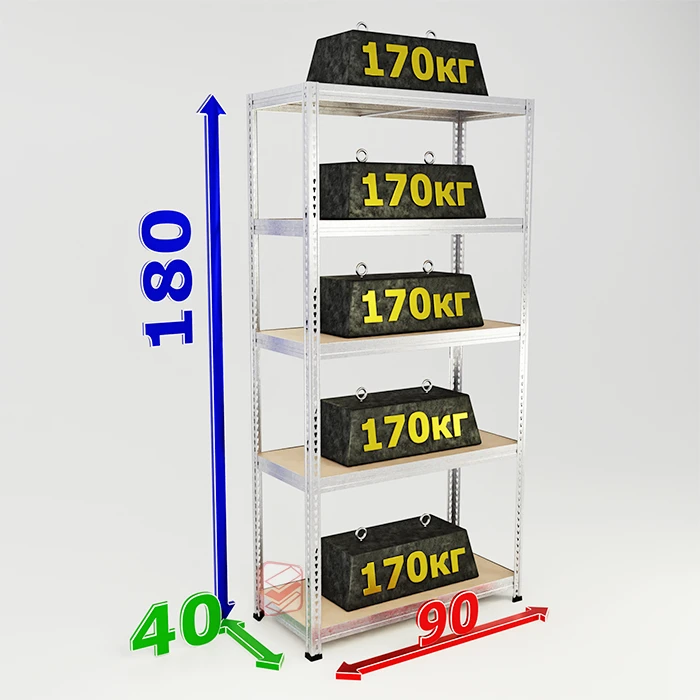 Стеллаж оцинкованный металлический SBL 180х90х40 5 полок фото СтеллажМастер