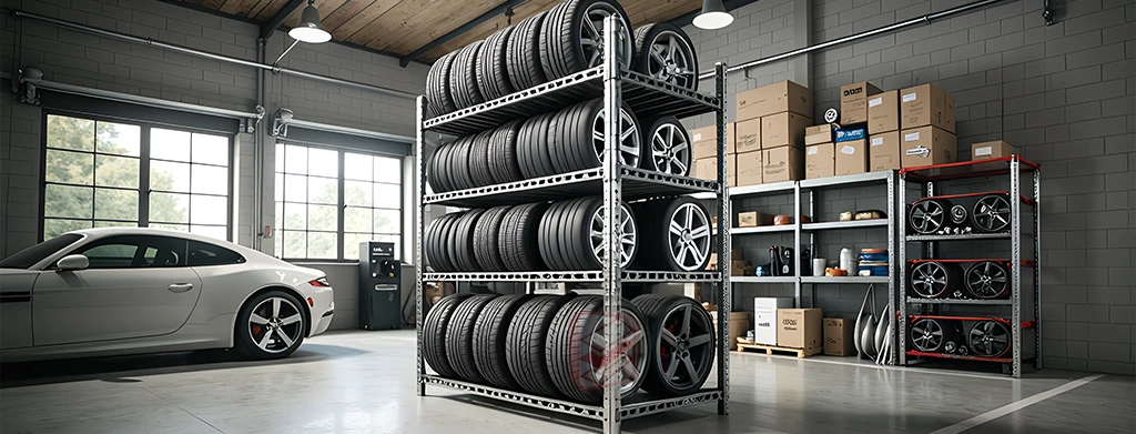 Стеллаж металлический для колес и шин в интерьере гаража - фото Стеллажин Стеллаж металлический для колес и шин в интерьере гаража - фото Стеллажин