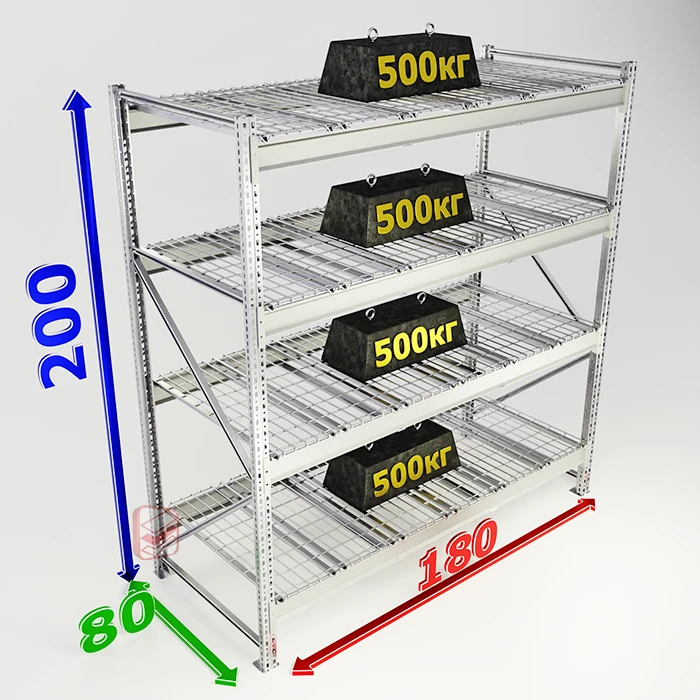 Складской стеллаж сетчатый настил MS Pro 200х180х80 4 полки фото Стеллаж Мастер