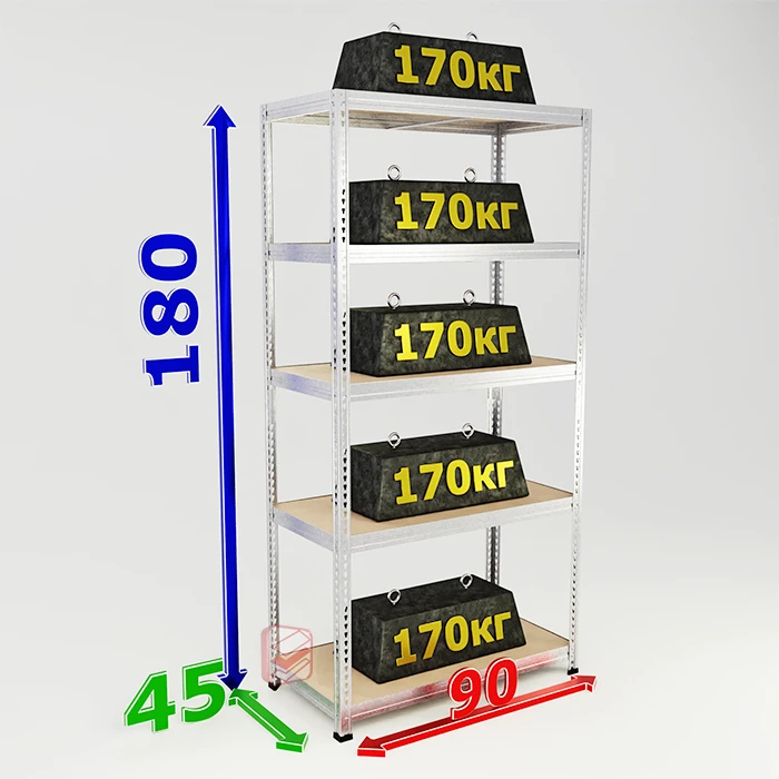 Стеллаж в гараж металлический с оцинковкой SBL 180х90х45 5 полок фото СтеллажМастер