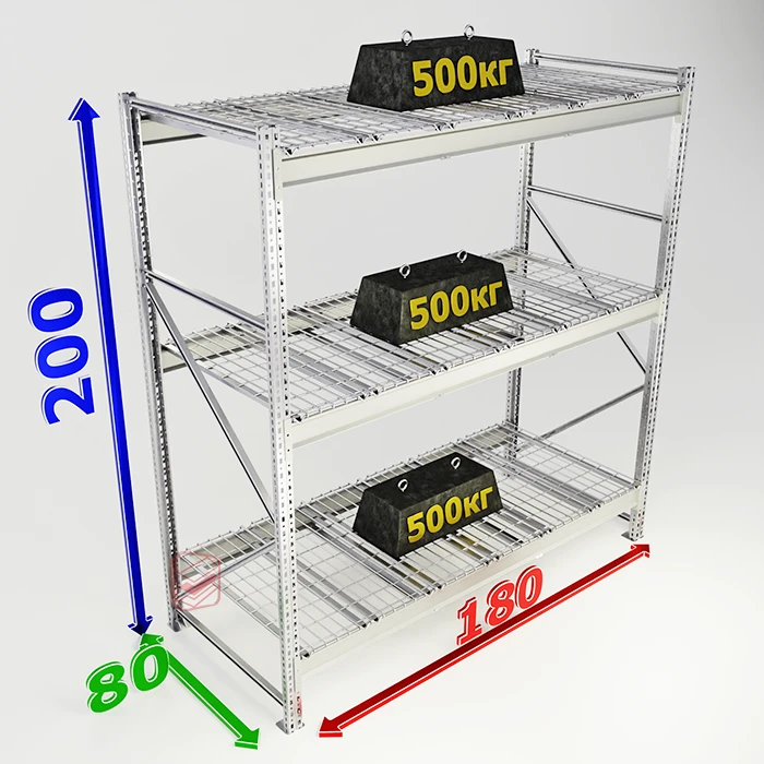Металлический стеллаж с сетчатым настилом MS Pro 200х180х80 3 полки фото Стеллаж Мастер