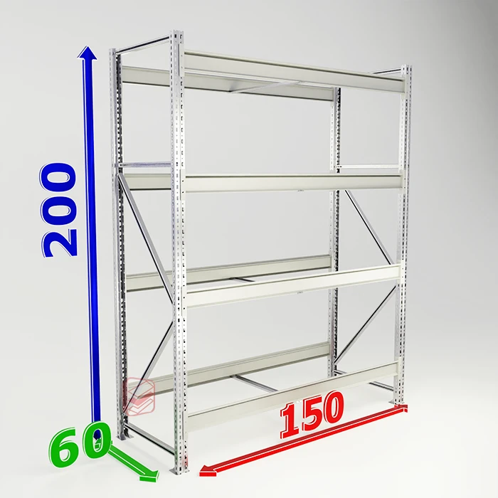 Каркас стеллажа 4 яруса MS Pro 200х150х60 складской фото Стеллаж Мастер