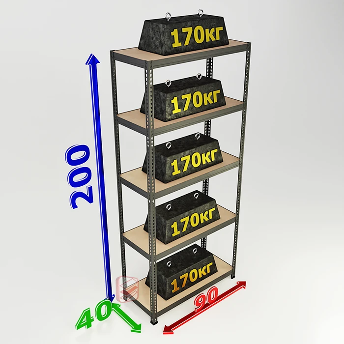 Металлический стеллаж лофт SBL 200х90х40 5 полок фото Стеллаж Мастер