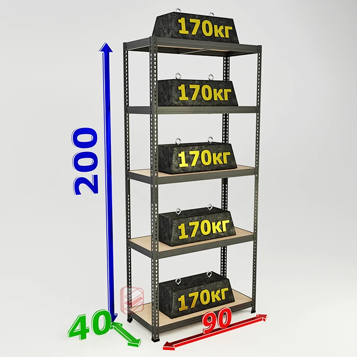Металлический стеллаж лофт SBL 200х90х40 5 полок фото СтеллажМастер