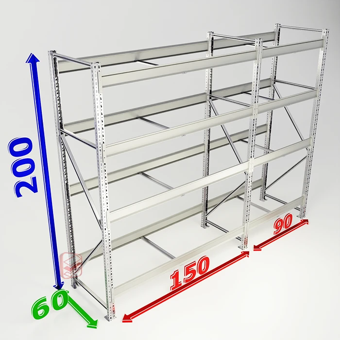 Каркас стеллажа две секции MS Pro 200х/150+90/х60 4 полки фото СтеллажМастер