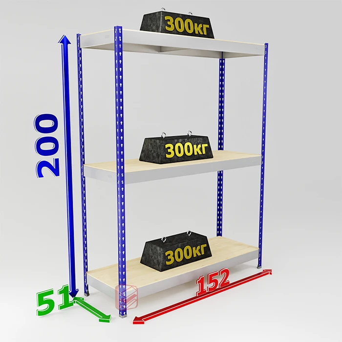 Стеллаж металлический на зацепах SB 200х152х51 3 полки фото Стеллаж Мастер